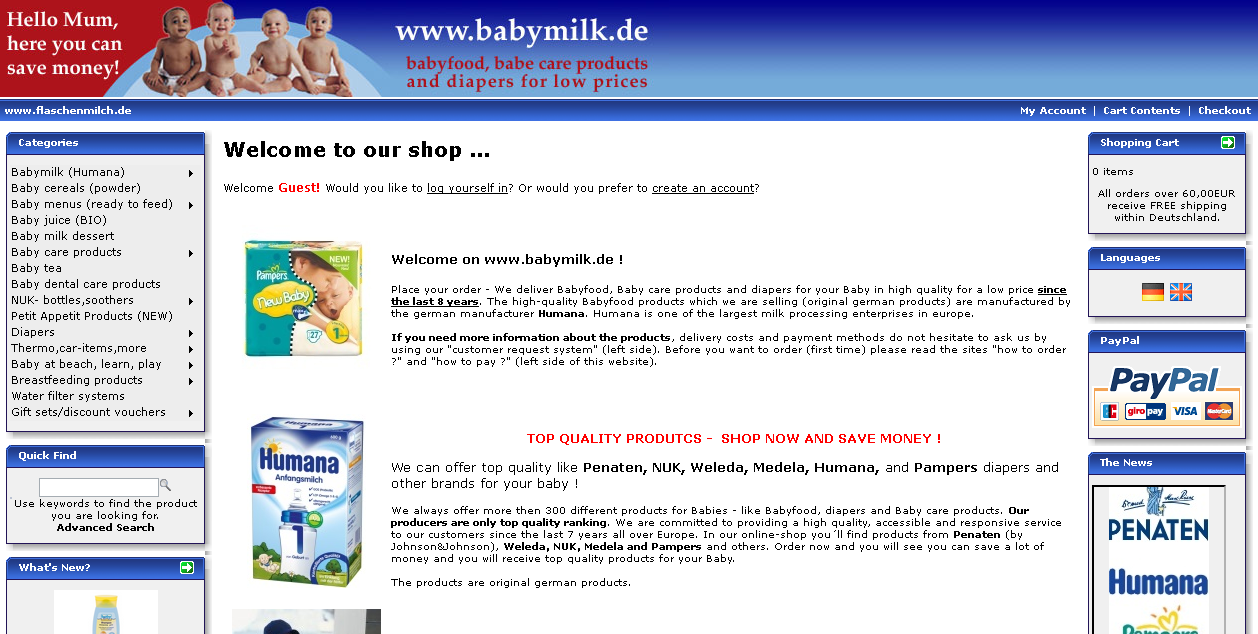 Flaschenmilch.de Screenshot