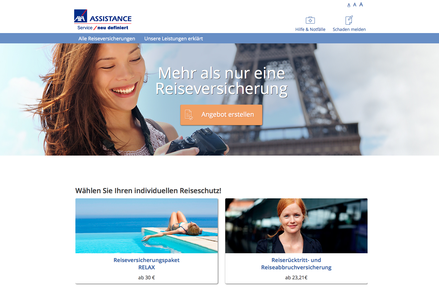 Axa Assistance Reiseversicherung Screenshot