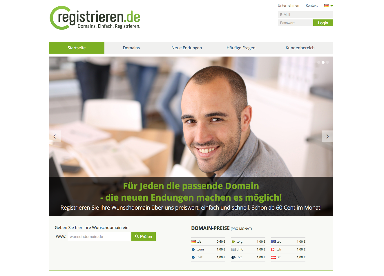 registrieren.de Screenshot