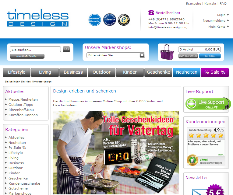 timeless-design Online-Shop Screenshot
